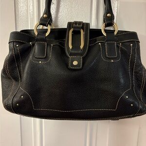 Wilsons Leather Black Satchel with Gold Accents